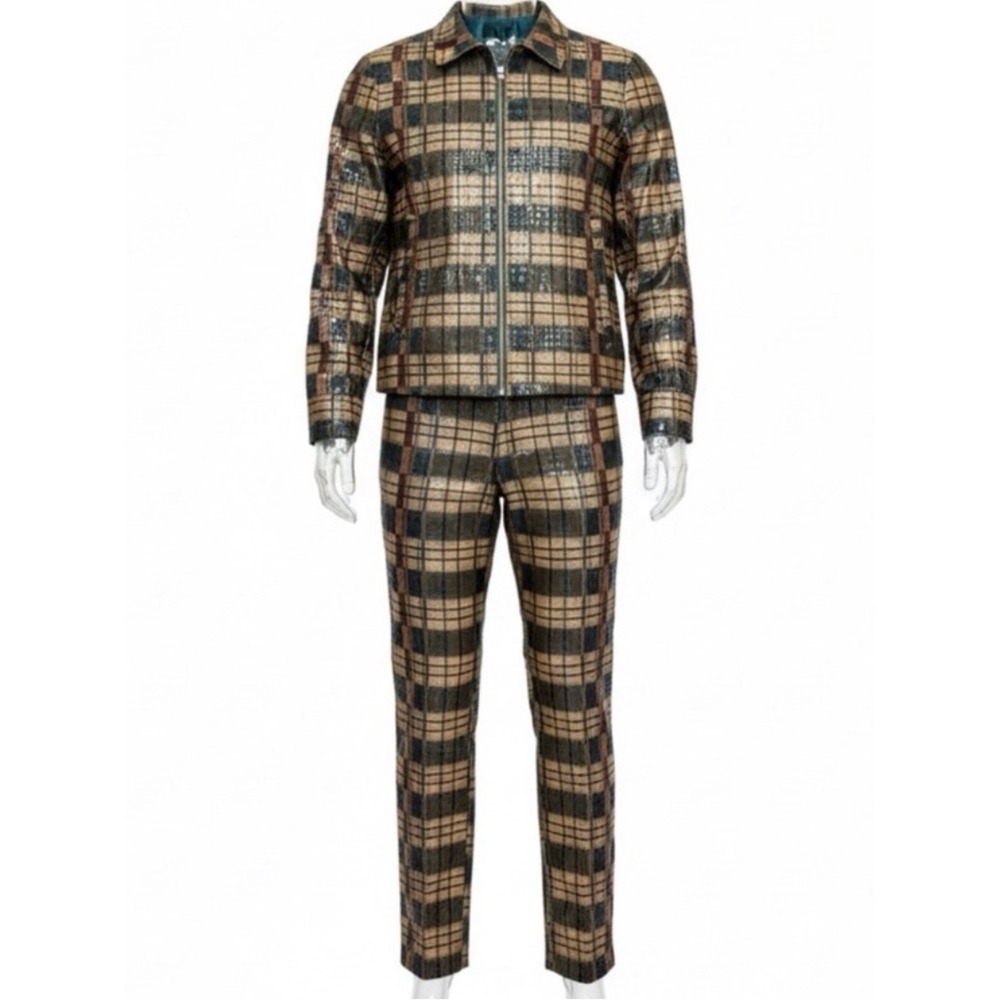 SELENE SPORT 90s Vinyl Plaid Snakeskin Pantsuit | Y2K Collector Unisex | Sz 12
